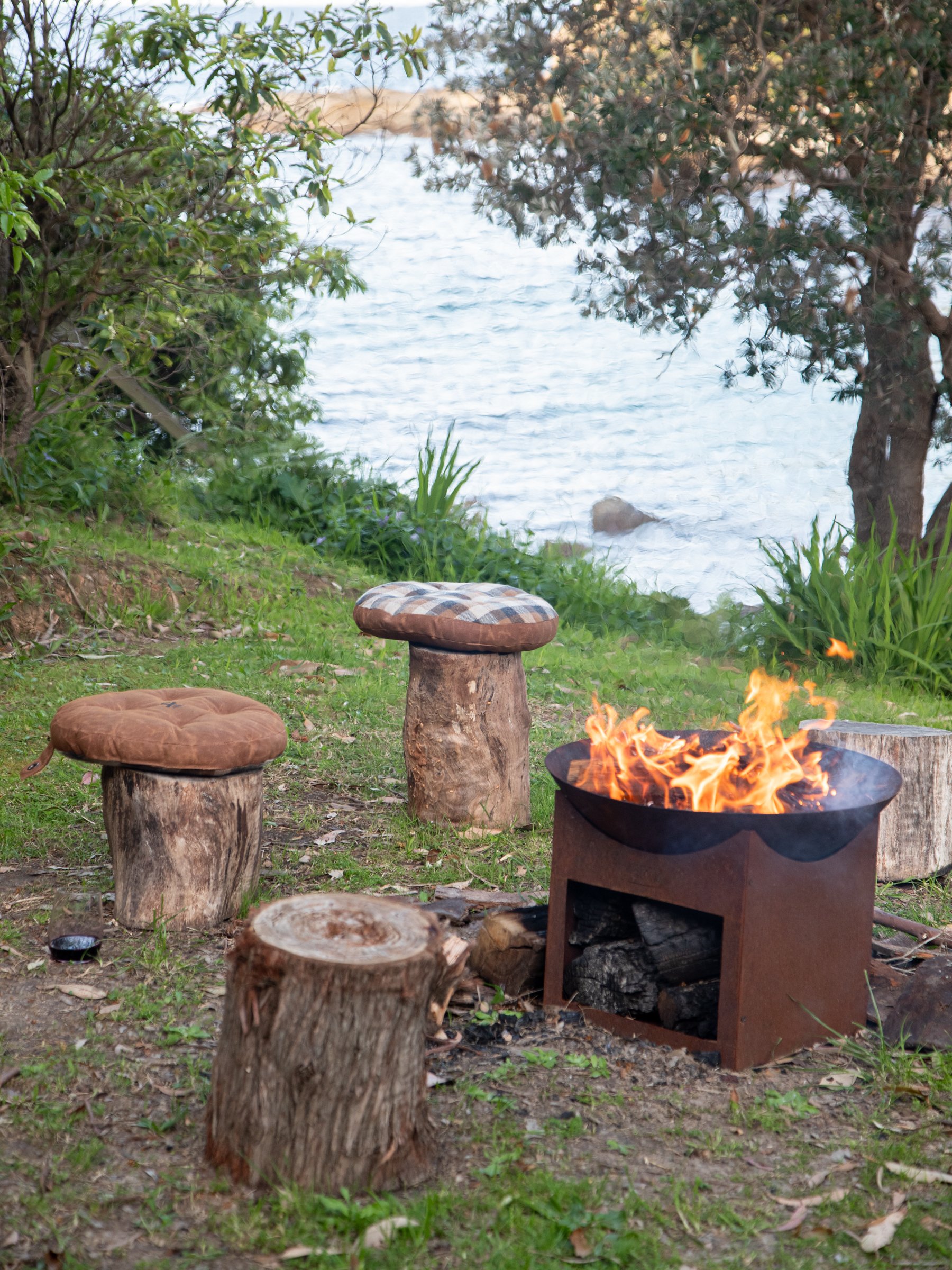 Fire pit next to the ocean